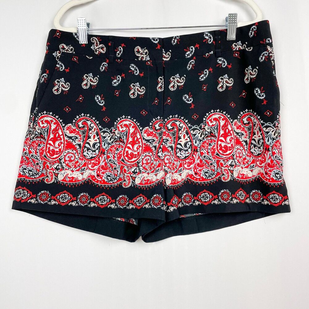 Loft Dress Paisley Shorts Sz 10 Black Red Ivory Crepe